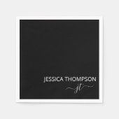 Serviette En Papier Noir moderne Simple Script Girl Monogramme Nom (Devant)