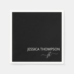 Serviette En Papier Noir moderne Simple Script Girl Monogramme Nom