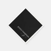 Serviette En Papier Noir moderne Simple Script Monogramme Nom Cocktail (Coin)