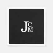 Serviette En Papier Noir Monogram Mariage Cocktail Napkins (Devant)