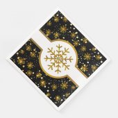 Serviette En Papier Noir| Noël de Noël de Snowflakes Gold (Coin)