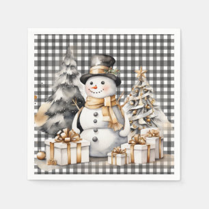 Serviette En Papier Noir Noël snowman design hiver