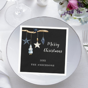 Serviette En Papier Noir nordic stars fête de Noël