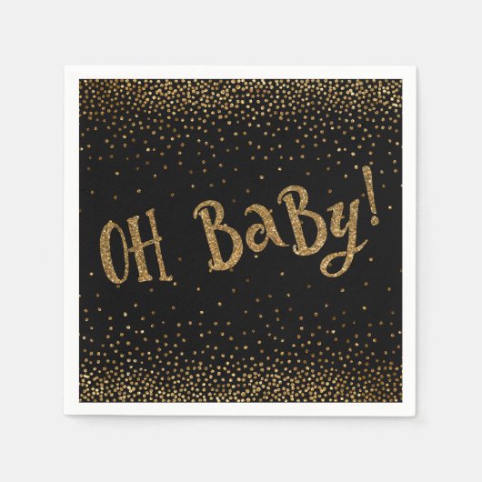 Serviette En Papier Noir "Oh Bébé !" Baby shower Confetti Parties scin (Devant)