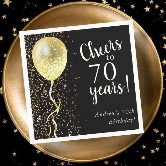 Serviette En Papier Noir & Or | 70e anniversaire du ballon de Parties