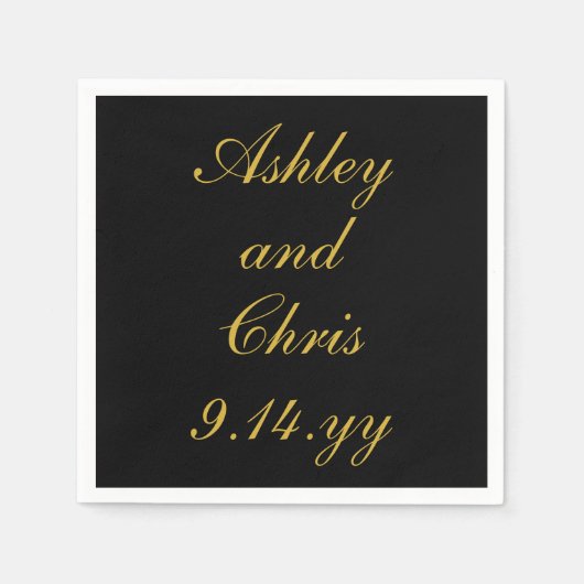 Serviette En Papier Noir & Or Accueil Mariage Personnalisé Favoriser (Devant)