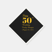 Serviette En Papier Noir & Or Elegant Classic Adulte Anniversaire (Coin)