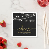 Serviette En Papier Noir & Or | Lumières Élégantes Fête d'anniversaire (En situation)