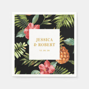 Serviette En Papier Noir & Or Mariage d'été tropical Napkin