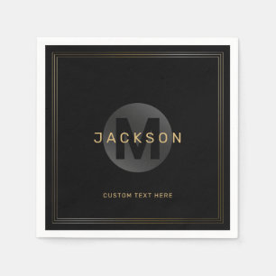 Serviette En Papier Noir & or moderne simple personnalisé monogramme