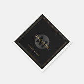 Serviette En Papier Noir & or moderne simple personnalisé monogramme (Coin)