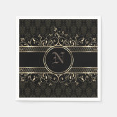 Serviette En Papier Noir & Or Ornate Gothique Monogramme (Devant)