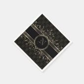 Serviette En Papier Noir & Or Ornate Gothique Monogramme (Coin)