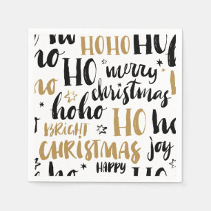 Serviette En Papier Noir & Or Texte de Noël Art mignon Aestheti