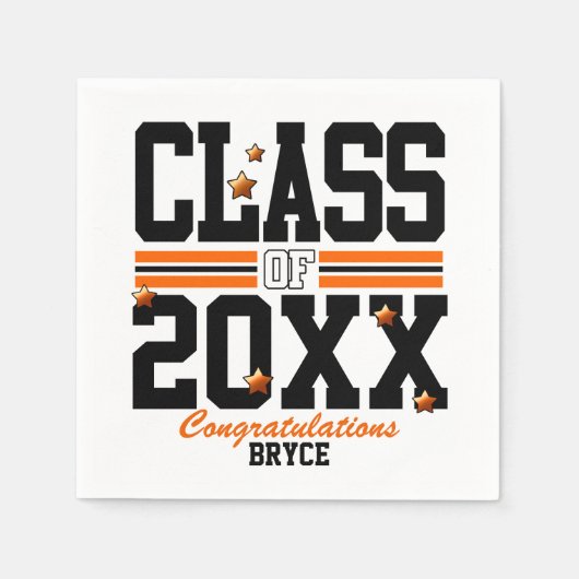 Serviette En Papier Noir|Orange Graduated Class Year (Devant)