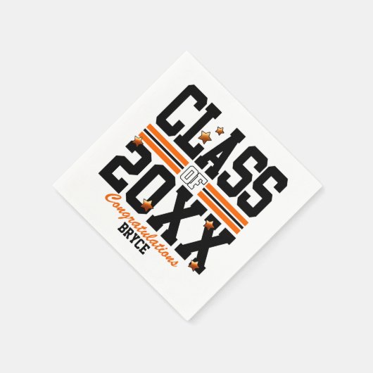 Serviette En Papier Noir|Orange Graduated Class Year (Coin)