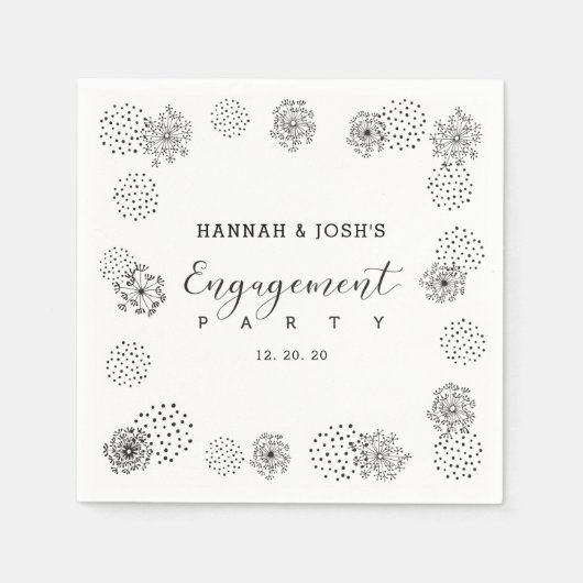 Serviette En Papier Noir | Parti d'engagement floral moderne Napkin (Devant)
