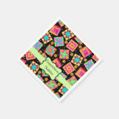 Serviette En Papier Noir Patchwork Quilt Block Nom Félicitations (Coin)