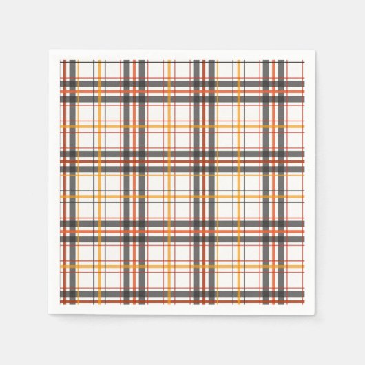 Serviette En Papier Noir rétro, Brown & Plaid orange (Devant)
