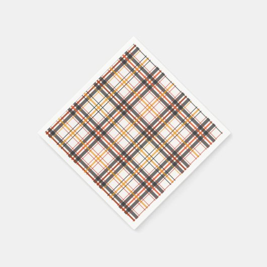 Serviette En Papier Noir rétro, Brown & Plaid orange (Coin)