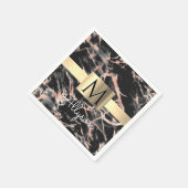 Serviette En Papier Noir & Rose Gold Marble Boîte, Nom & Monogramme (Coin)