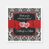 Serviette En Papier Noir, Rouge, Blanc Damas Amour Coeurs Mariage (Devant)