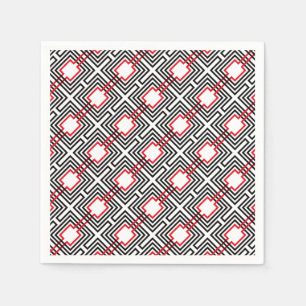 Serviette En Papier Noir Rouge & Géométrique Blanc