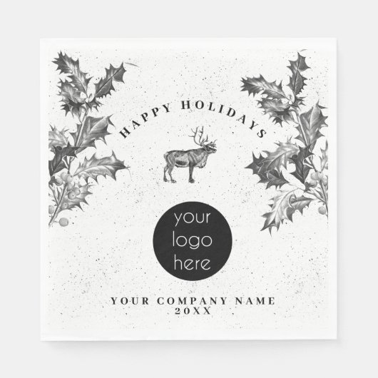 Serviette En Papier Noir Rustique Blanc Vacances Affaires Logo Noël (Devant)