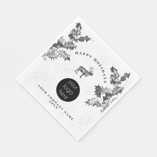Serviette En Papier Noir Rustique Blanc Vacances Affaires Logo Noël (Coin)