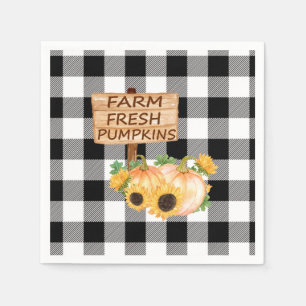 Serviette En Papier Noir rustique et blanc plaid avec Citrouilles auto