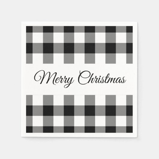 Serviette En Papier Noir Rustique Et Blanc Plaid Joyeux Noël (Devant)