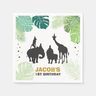 Serviette En Papier Noir sauvage d'animaux de jungle de zoo de