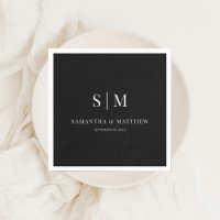 Noir Simple Élégant Couple Initiales Mariage