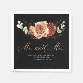 Serviette En Papier Noir & Terracotta Floral Mariage moderne (Devant)