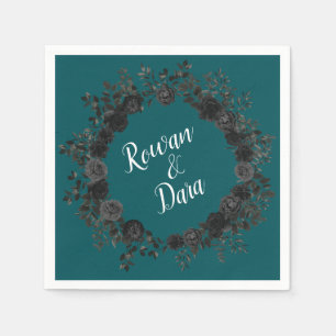 Serviette En Papier Noir Turquoise Rose gothique Elégant Mariage