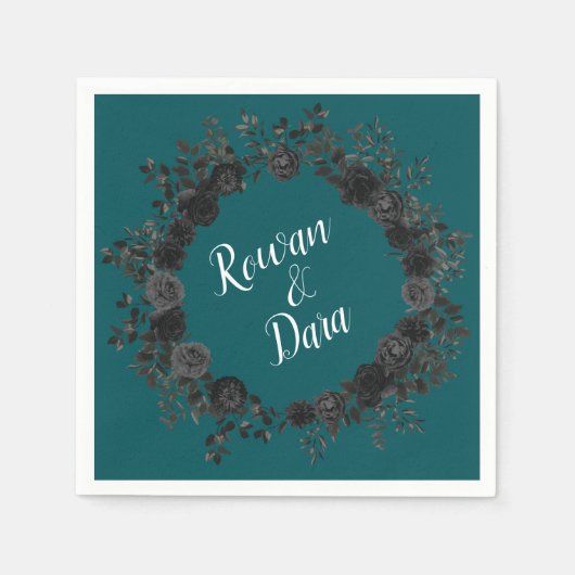 Serviette En Papier Noir Turquoise Rose gothique Elégant Mariage (Devant)