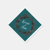 Serviette En Papier Noir Turquoise Rose gothique Elégant Mariage (Coin)