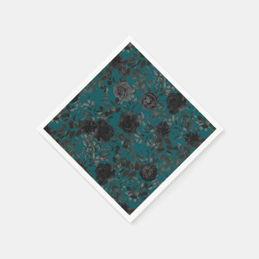 Serviette En Papier Noir Turquoise Rose gothique Elégant Mariage (Coin)