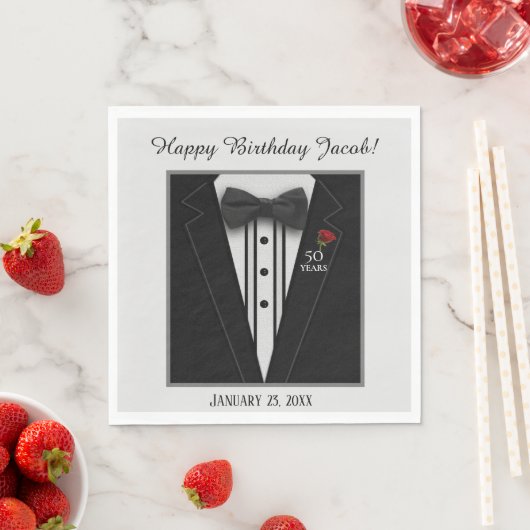 Serviette En Papier Noir Tuxedo avec Cravate Bow Anniversaire Formel (En situation)