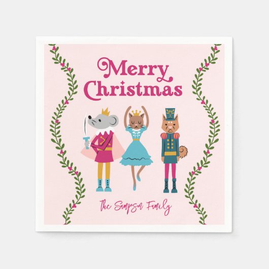 Serviette En Papier Noisette rose Noël (Devant)