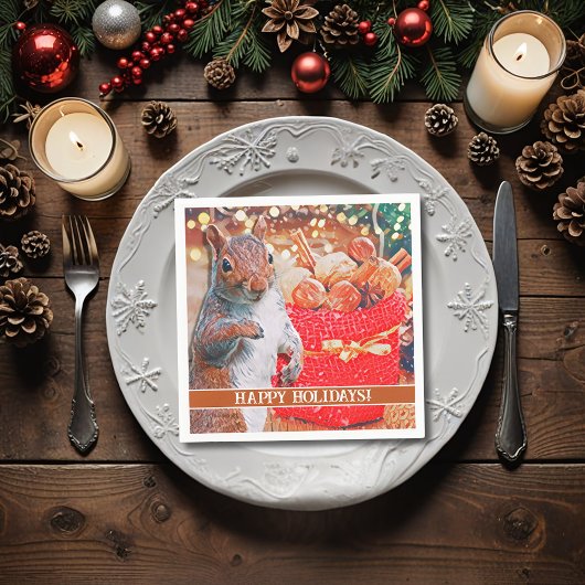 Serviette En Papier Noix de Noël d'écureuil mignonnes