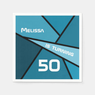 Serviette En Papier NOM 50 Anniversaire Turquoise géométrique Abstrait