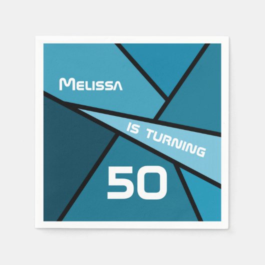 Serviette En Papier NOM 50 Anniversaire Turquoise géométrique Abstrait (Devant)