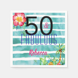 Serviette En Papier Nom 50 et cinquantième anniversaire floral