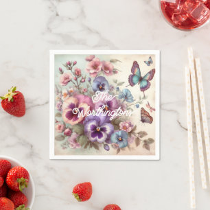Serviette En Papier Nom Aquarelle Vintages Pansies Fleurs Pastels