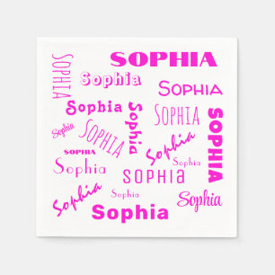 Serviette En Papier Nom Collage Hot Pink Nom personnalisé Anniversaire