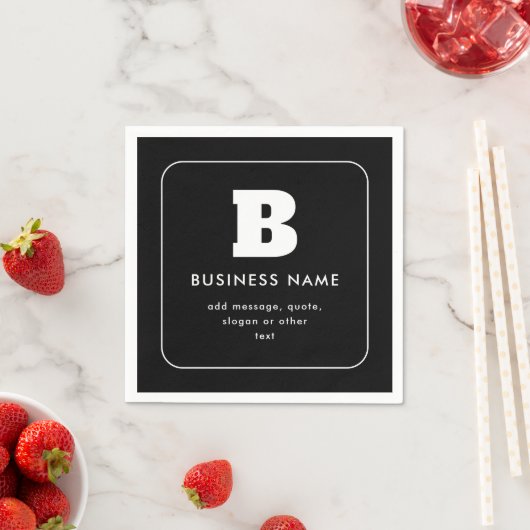Serviette En Papier Nom commercial modifiable et Slogan | Noir & Blanc (En situation)