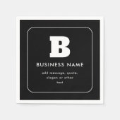 Serviette En Papier Nom commercial modifiable et Slogan | Noir & Blanc (Devant)