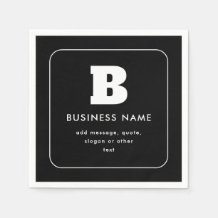 Serviette En Papier Nom commercial modifiable et Slogan   Noir & Blanc