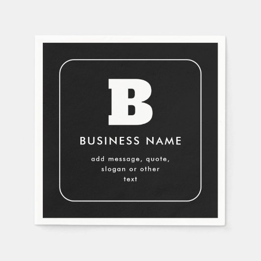 Serviette En Papier Nom commercial modifiable et Slogan | Noir & Blanc (Devant)